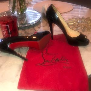 Christian Louboutin patent peep toe heels